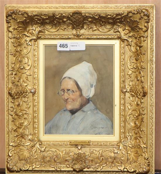 Willy Sluiter (Dutch 1873-1949), An Old Dutch Woman, signed, titled verso and gallery label, oil, 22 x 27cm